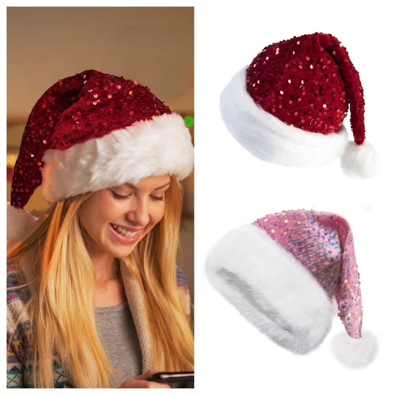 Topi Natal Berlapis Payet Gand - Santa Hat Plush ulasan dan harga